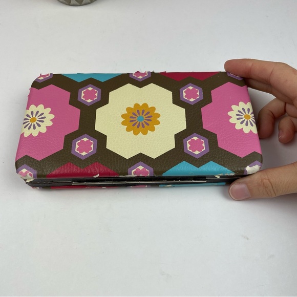 Spartina Daufuskie Island Natural Linen Genuine Leather Geometric Pink Wallet - Picture 4 of 8